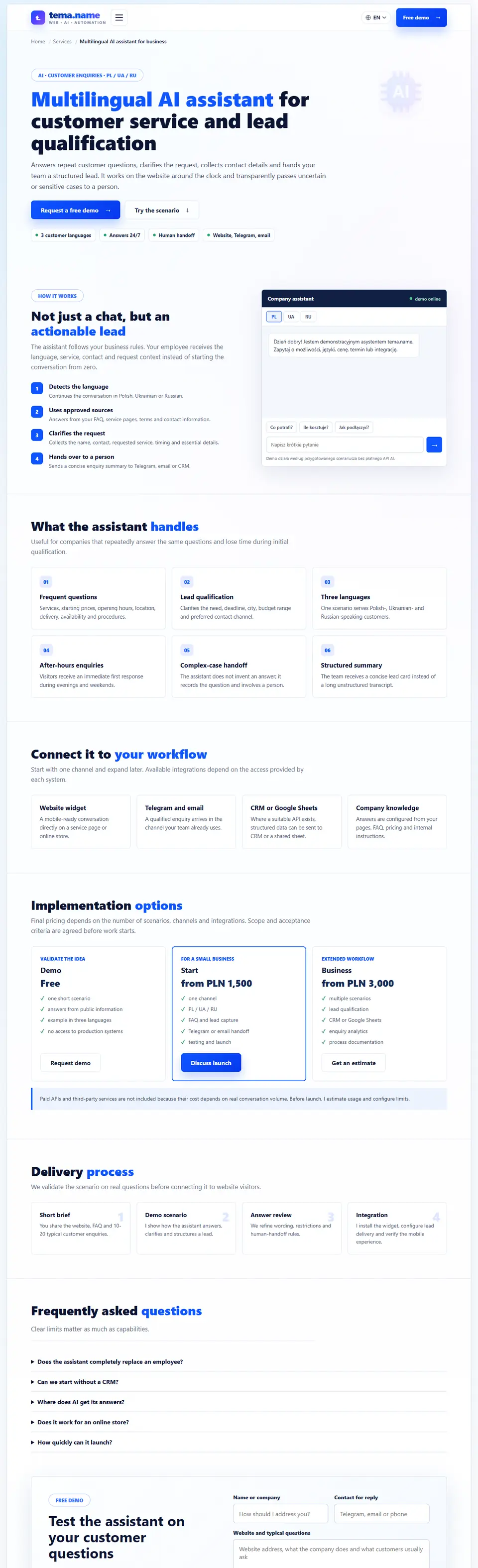 AI assistant for a website in Polish, Ukrainian and Russian
