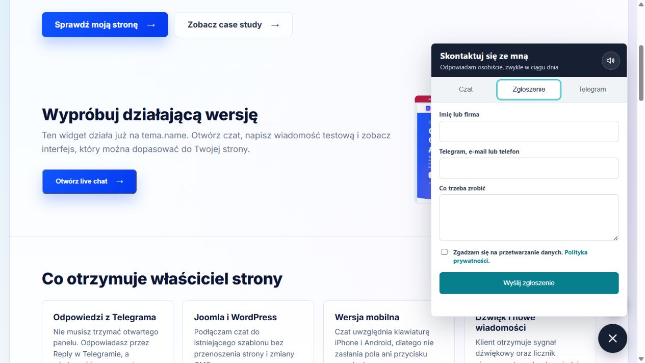Czat na stronę z odpowiedziami w Telegramie: jak działa